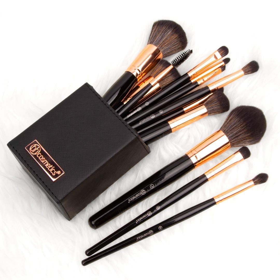 Bh cosmetics 13 piece Rose Gold Brushes Set Black with holder