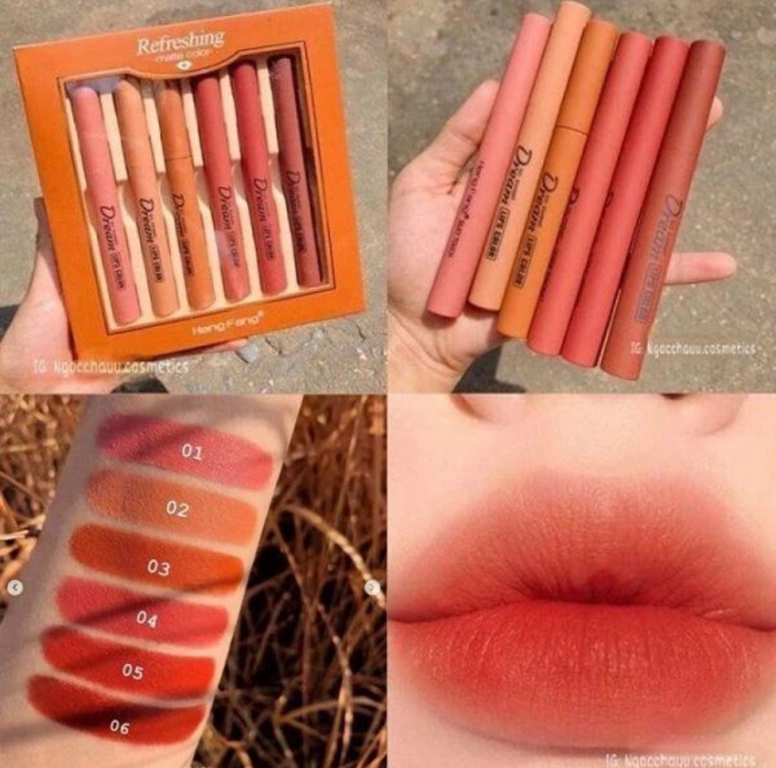 Henfang Dream matte Lipsticks pack of 6 colors