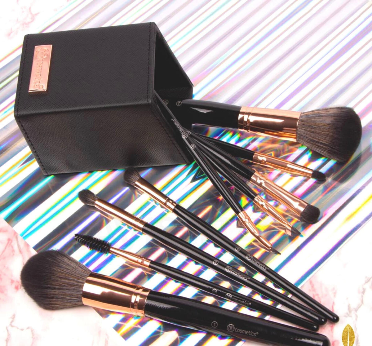 Bh cosmetics 13 piece Rose Gold Brushes Set Black with holder
