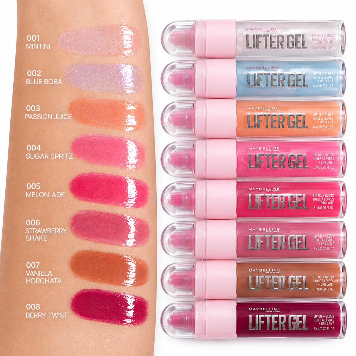 Maybelline Lifter Gel Lip Oil + Gloss pack of 8