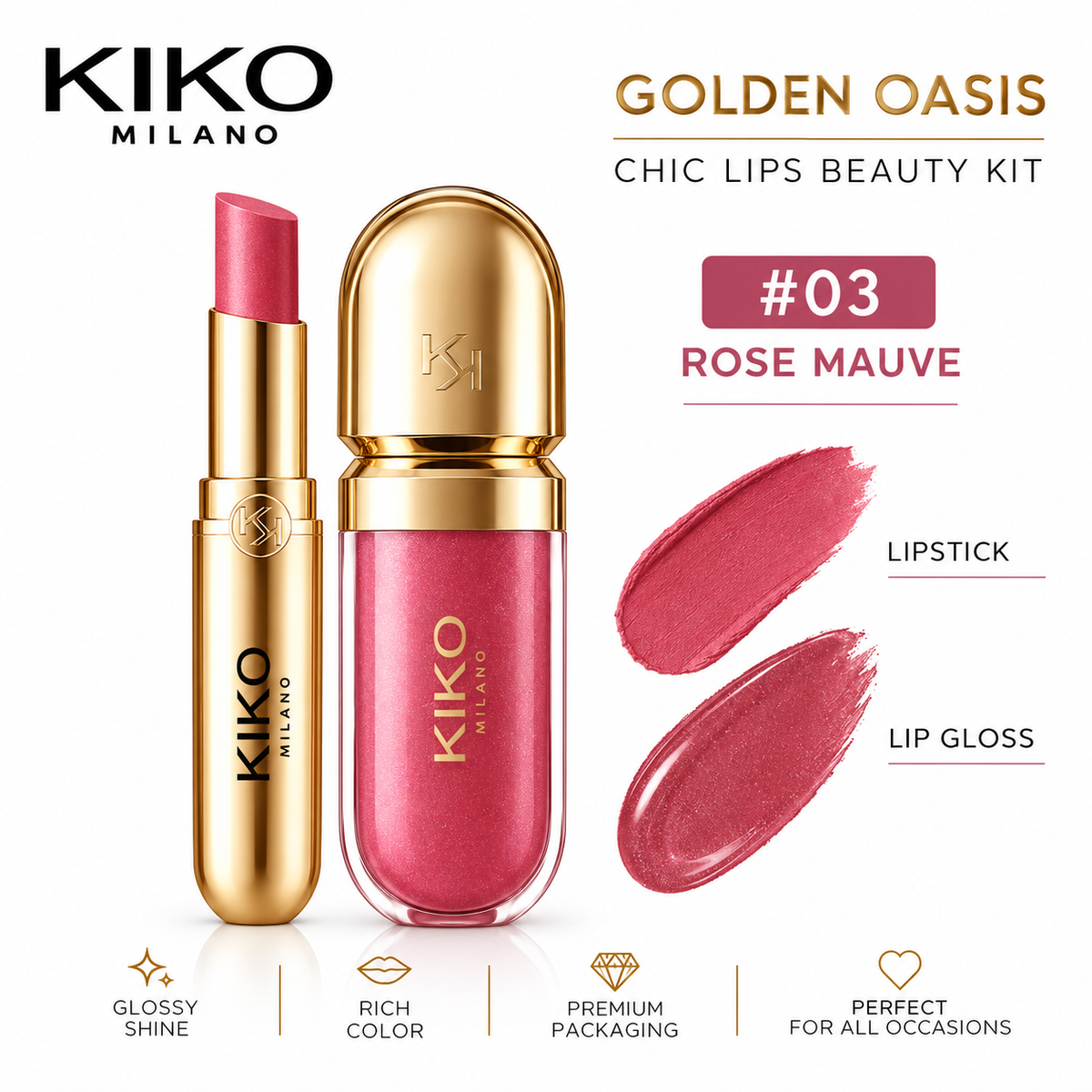 KIKO Milano Golden Oasis Chic Lips Beauty Kit – Lip Gloss & Lipstick Set