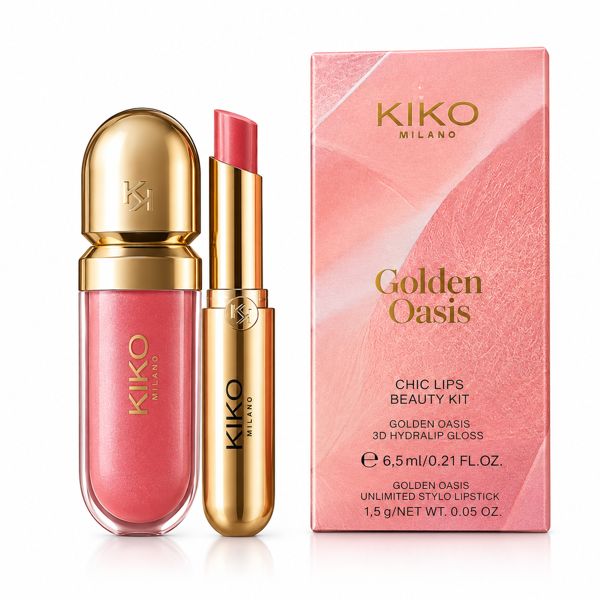 KIKO Milano Golden Oasis Chic Lips Beauty Kit – Lip Gloss & Lipstick Set