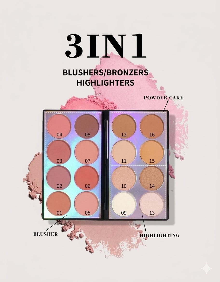 Missrose 3 in 1
Blusher , bronzer , highlighter pallete