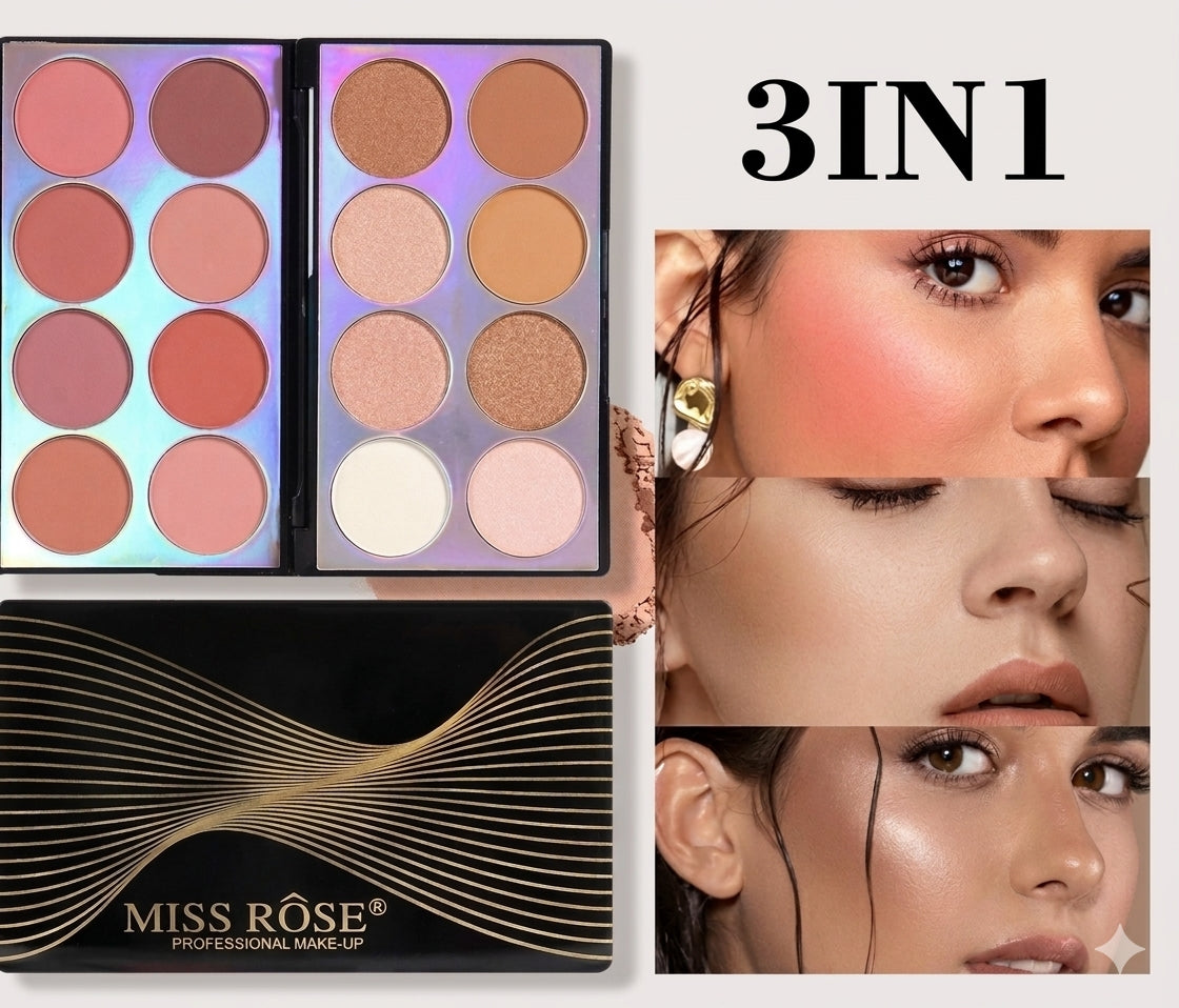 Missrose 3 in 1
Blusher , bronzer , highlighter pallete