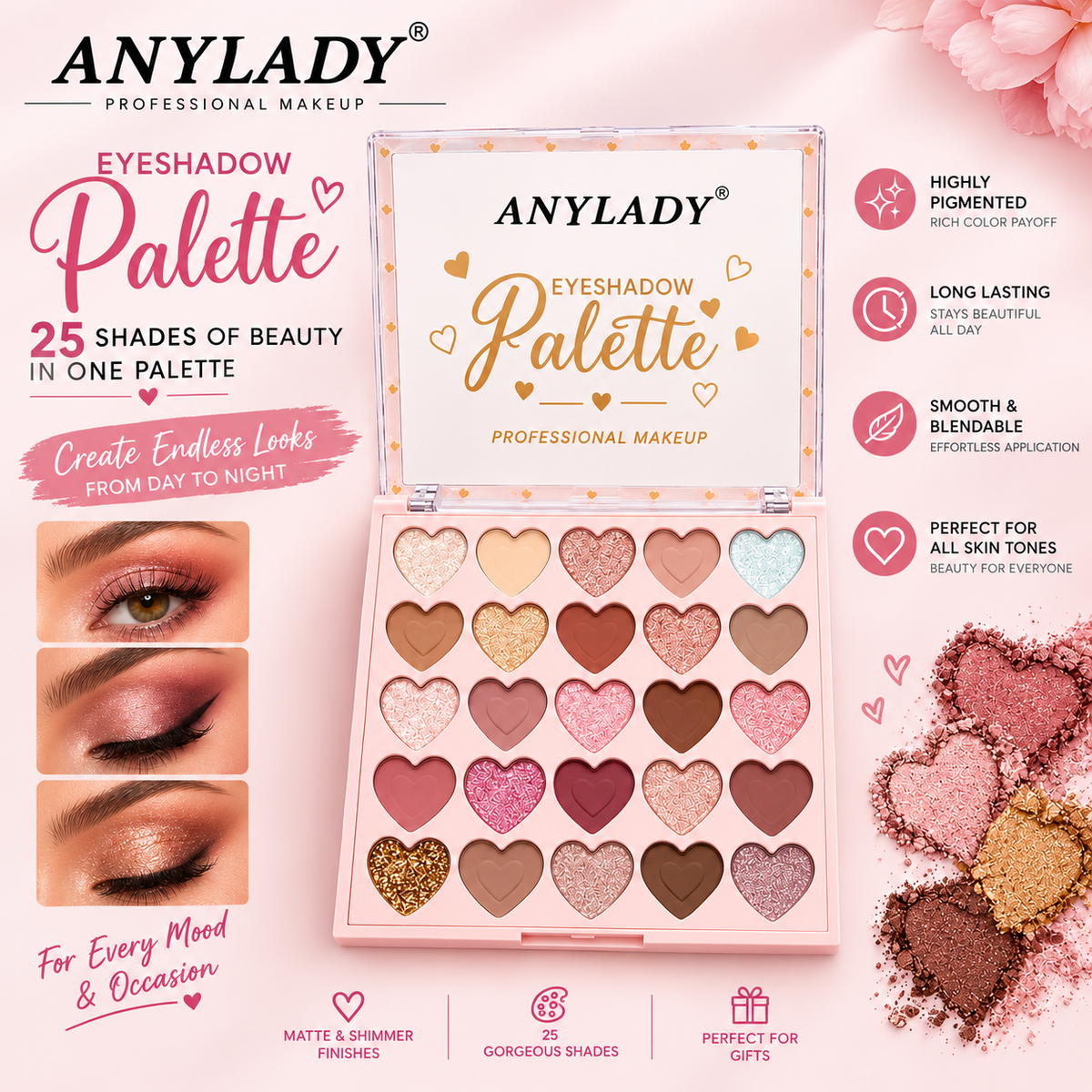 ANYLADY 25-Color Heart-Shaped Eyeshadow Palette