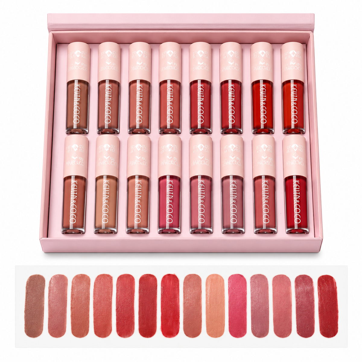 KEVIN&COCO 12-Color Matte Lip Gloss Set – Pink Gift Box