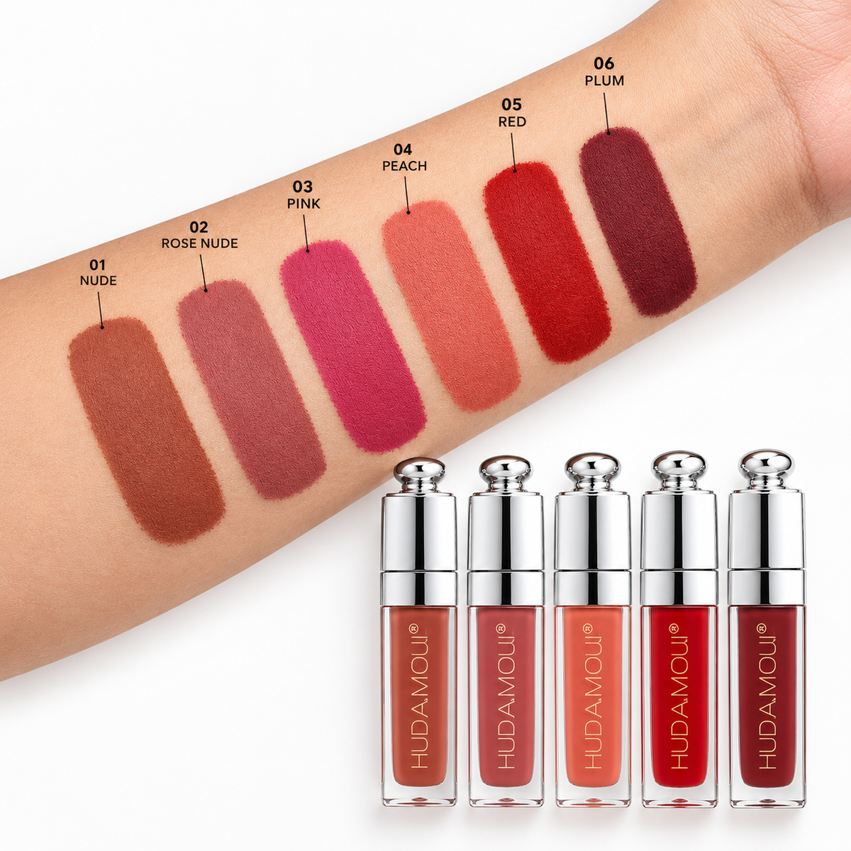 HUDAMOJI 6-Piece Professional Lip Gloss Set