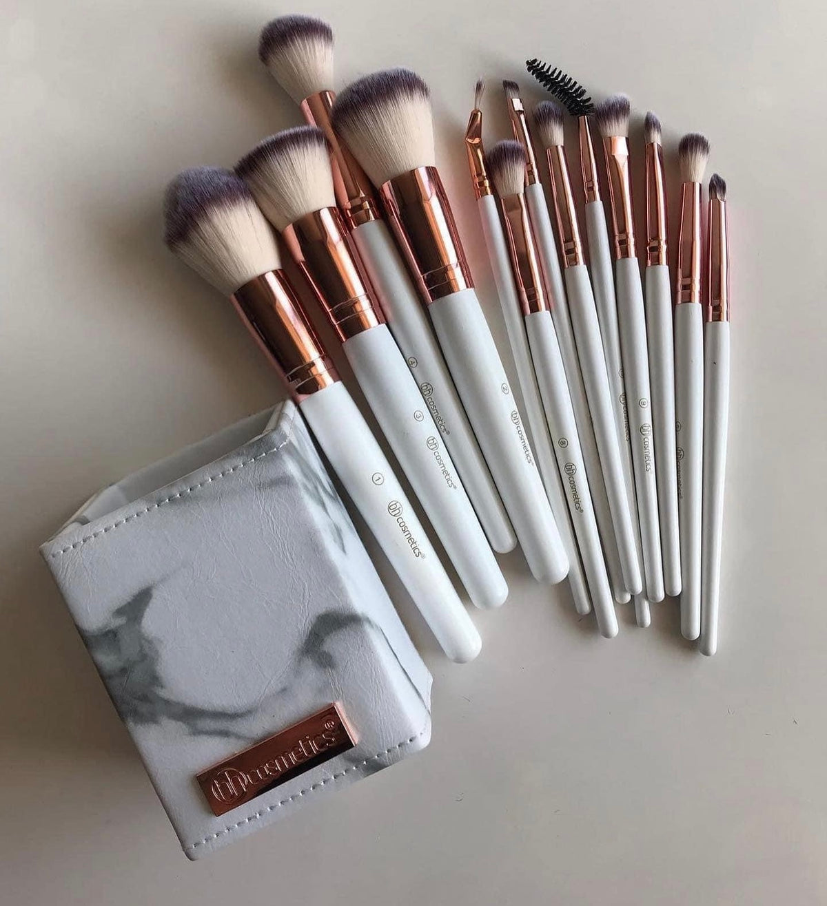 Bh cosmetics Rose Gold White brushes set with holder
