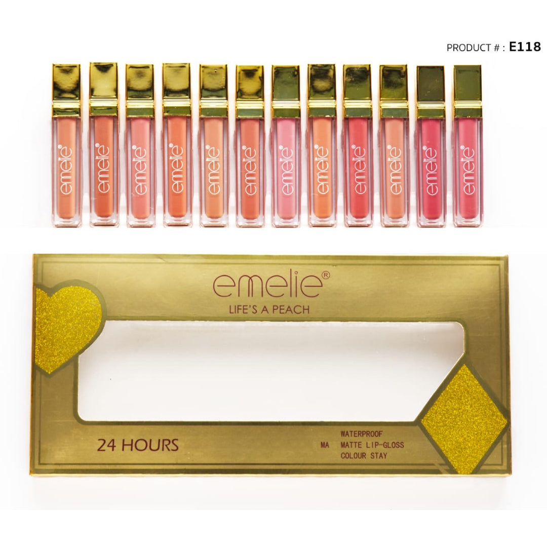 Emelie matte lipgloss pack of 12 colors