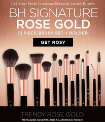 Bh cosmetics 13 piece Rose Gold Brushes Set Black with holder