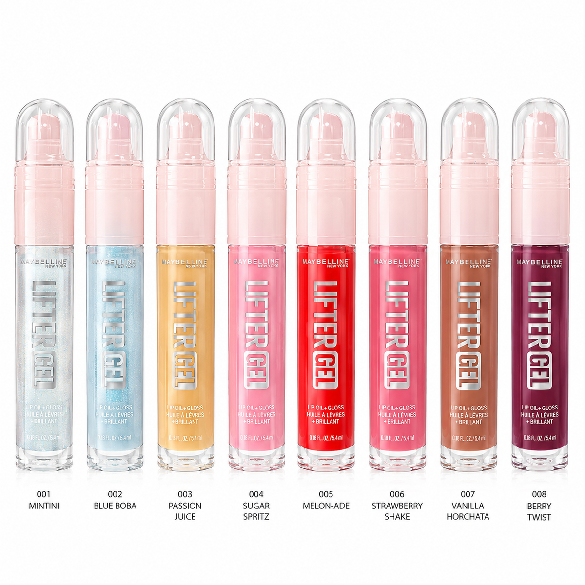 Maybelline Lifter Gel Lip Oil + Gloss pack of 8