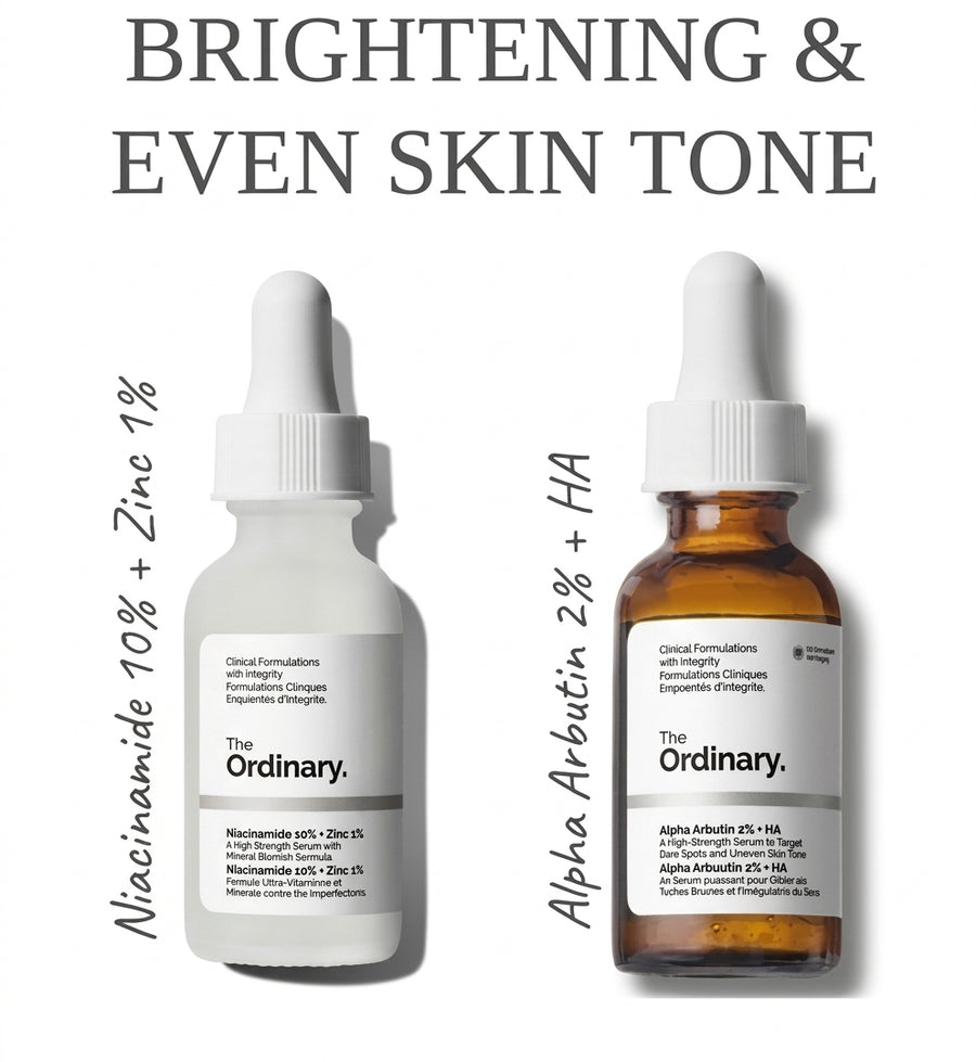 The Ordinary Brightening Duo: Niacinamide 10% + Zinc 1% & Alpha Arbutin 2% + HA