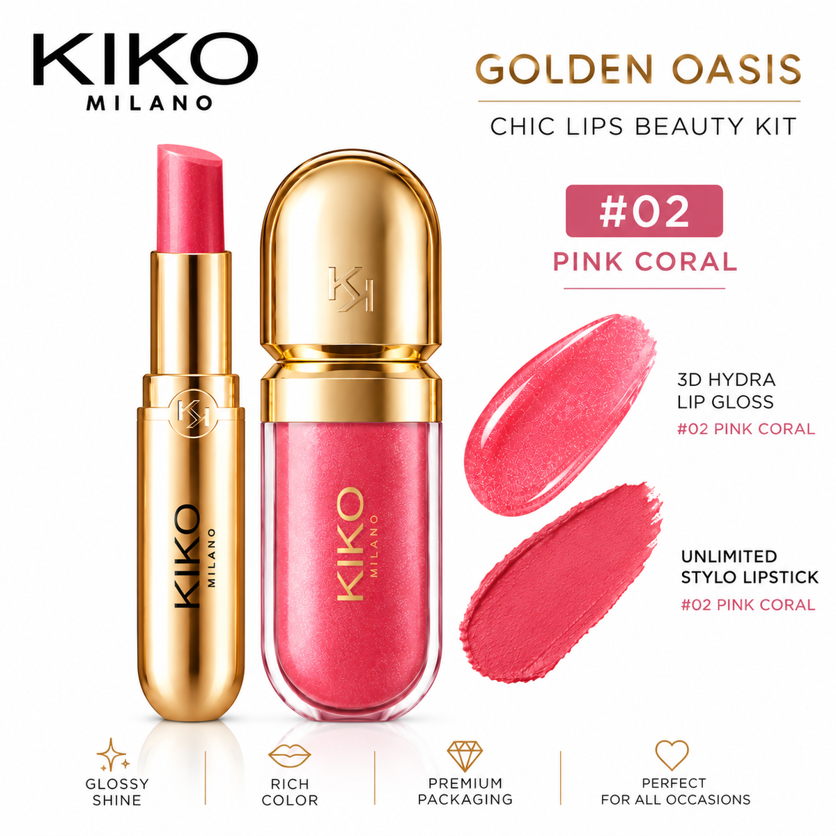 KIKO Milano Golden Oasis Chic Lips Beauty Kit – Lip Gloss & Lipstick Set