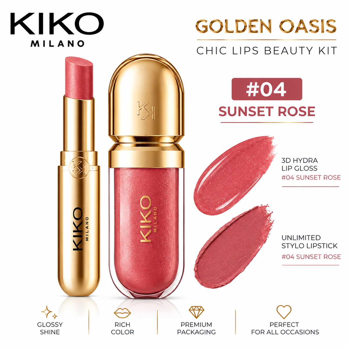 KIKO Milano Golden Oasis Chic Lips Beauty Kit – Lip Gloss & Lipstick Set