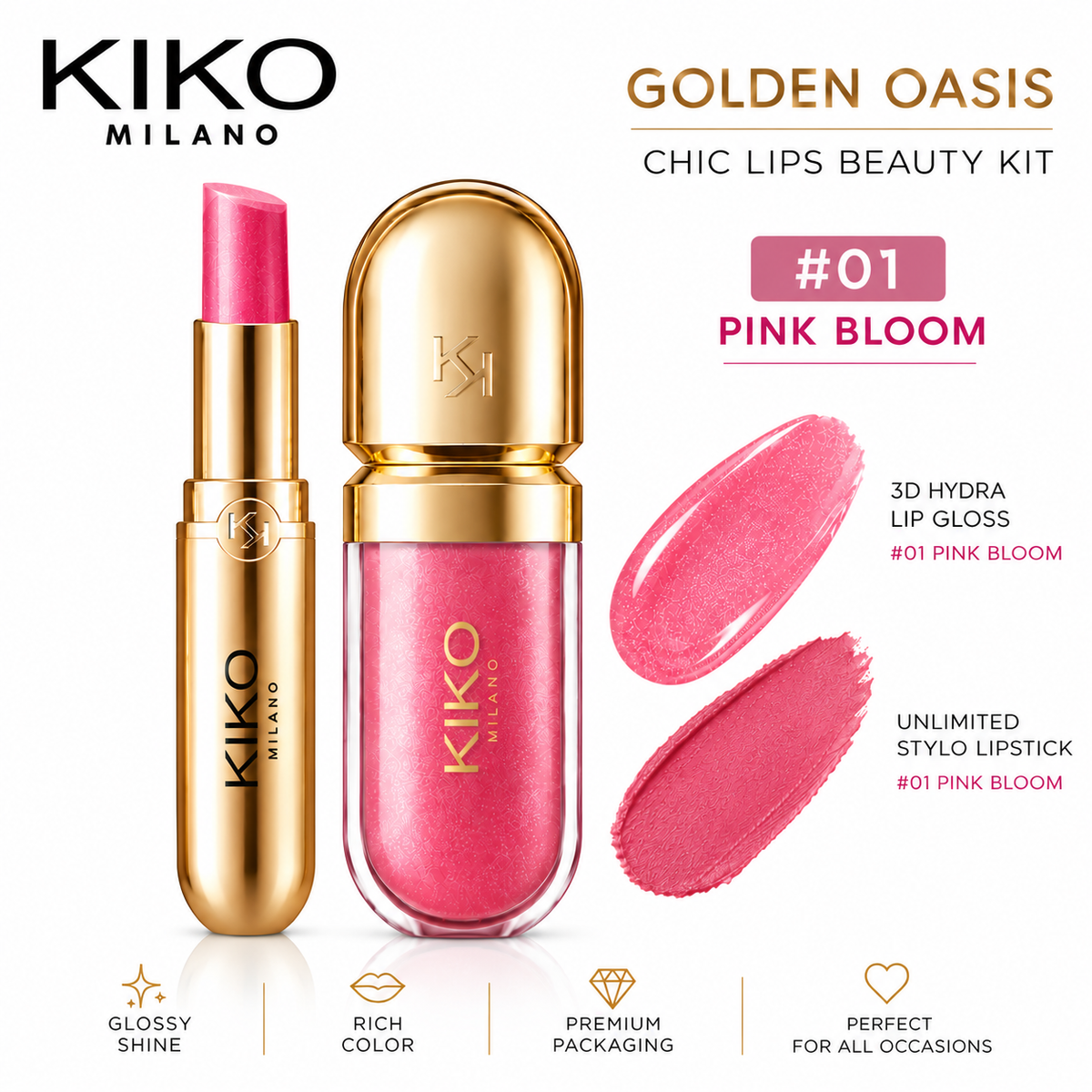 KIKO Milano Golden Oasis Chic Lips Beauty Kit – Lip Gloss & Lipstick Set