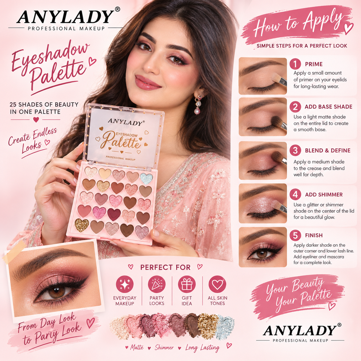 ANYLADY 25-Color Heart-Shaped Eyeshadow Palette